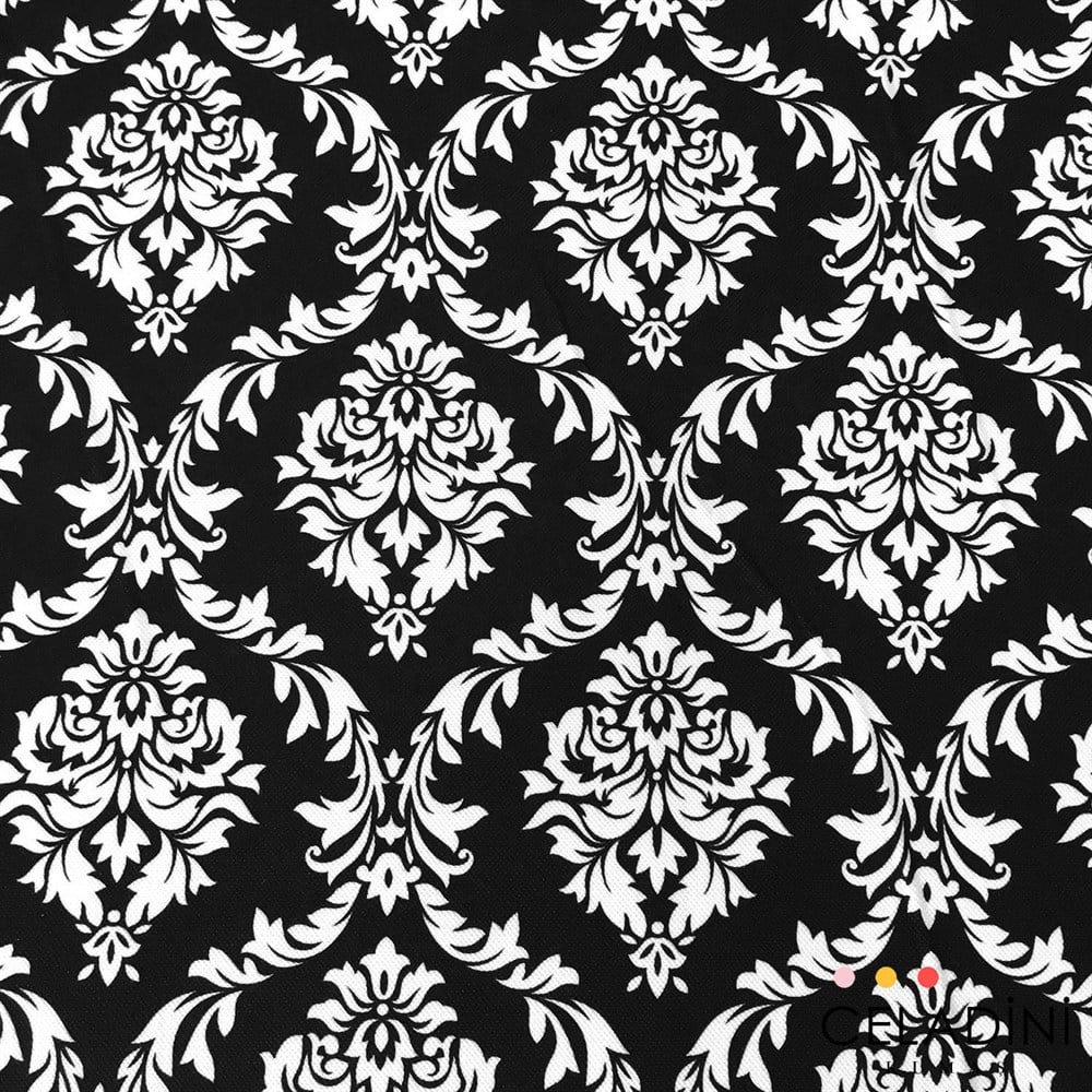 Siyah Beyaz Büyük Damask Desenli Kumaş