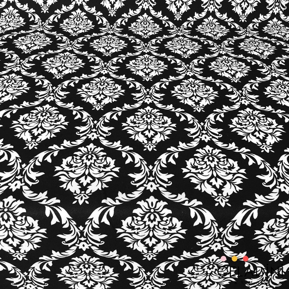 Siyah Beyaz Büyük Damask Desenli Kumaş