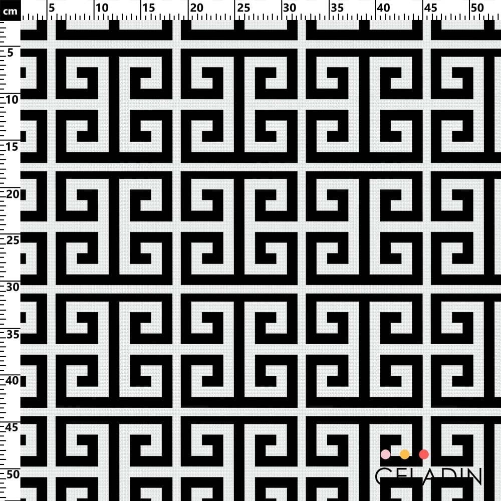 Siyah Beyaz Greek Key Desenli Kumaş