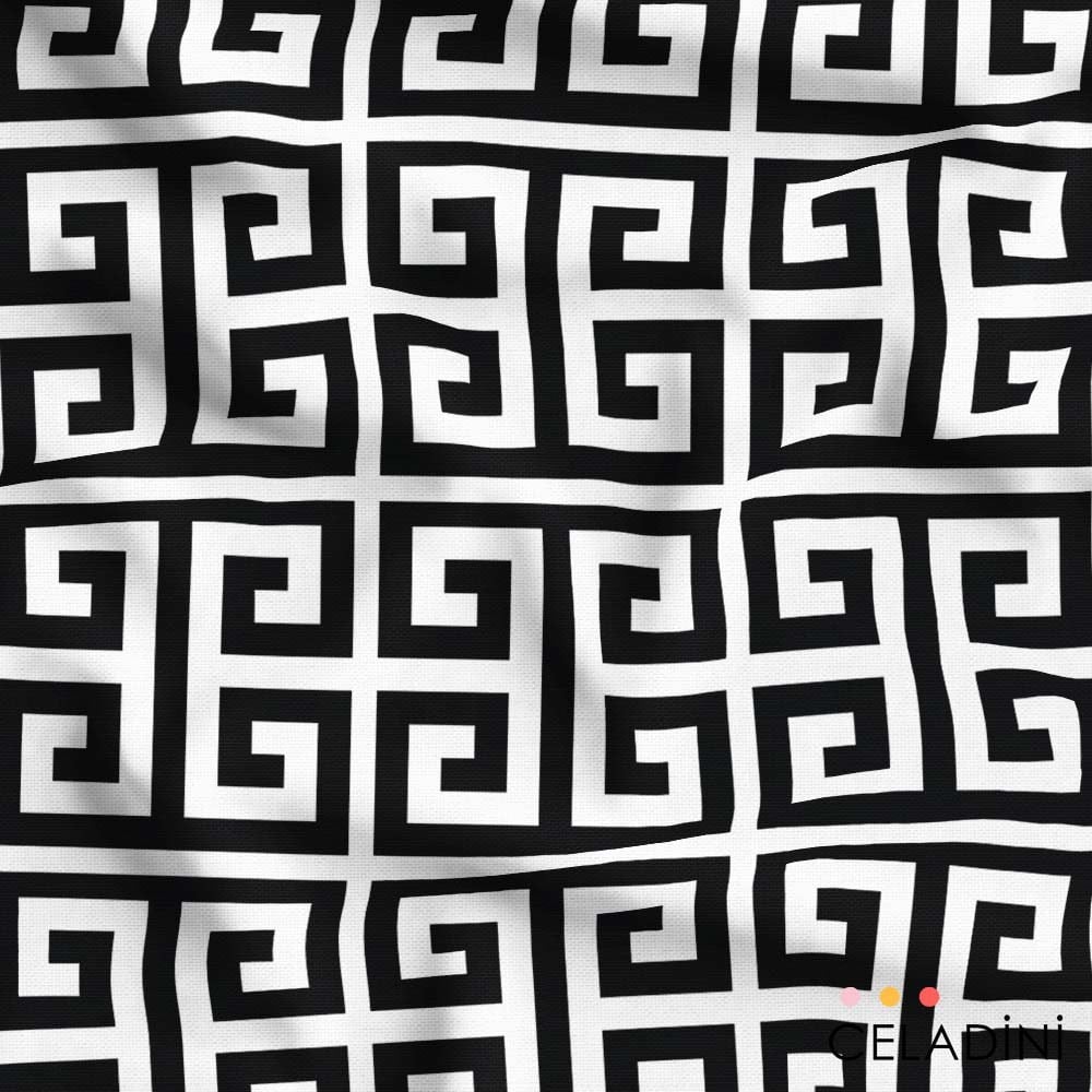 Siyah Beyaz Greek Key Desenli Kumaş