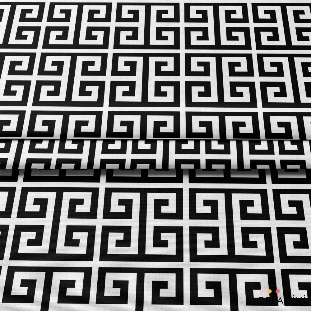 Siyah Beyaz Greek Key Desenli Kumaş