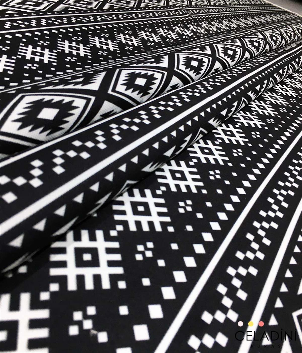 Siyah Beyaz Modern Kilim Desenli Kumaş