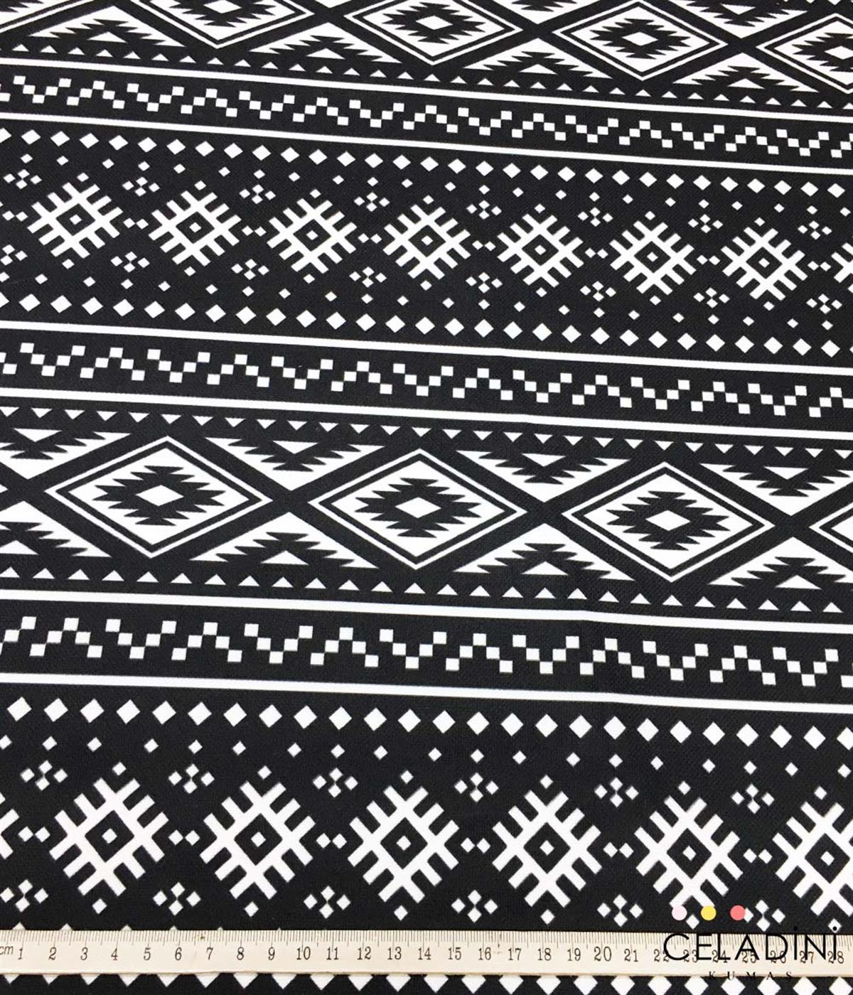 Siyah Beyaz Modern Kilim Desenli Kumaş