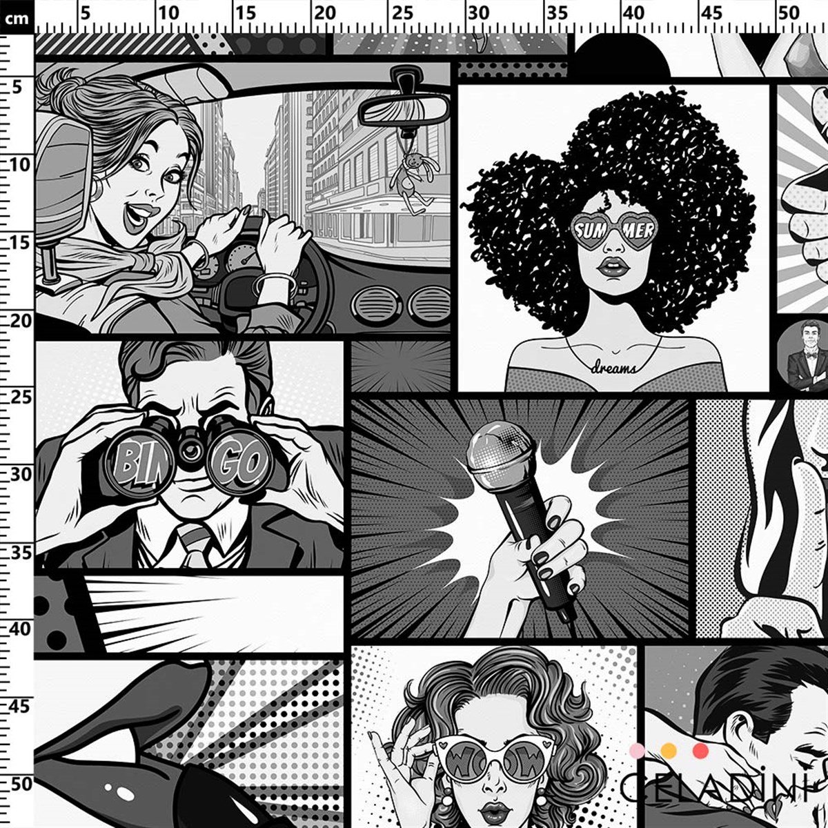 Siyah Beyaz Pop Art Desenli Kumaş