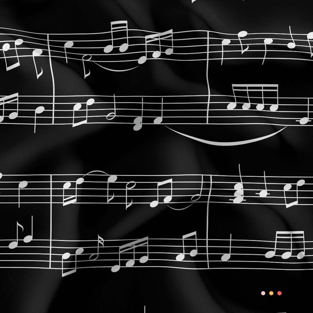 Siyah Fon Müzik Notası Desenli Kumaş