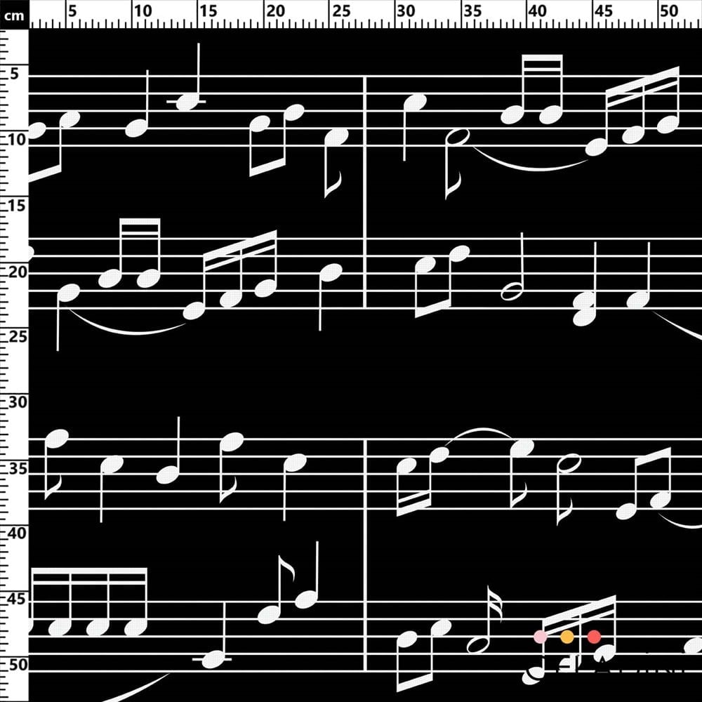 Siyah Fon Müzik Notası Desenli Kumaş