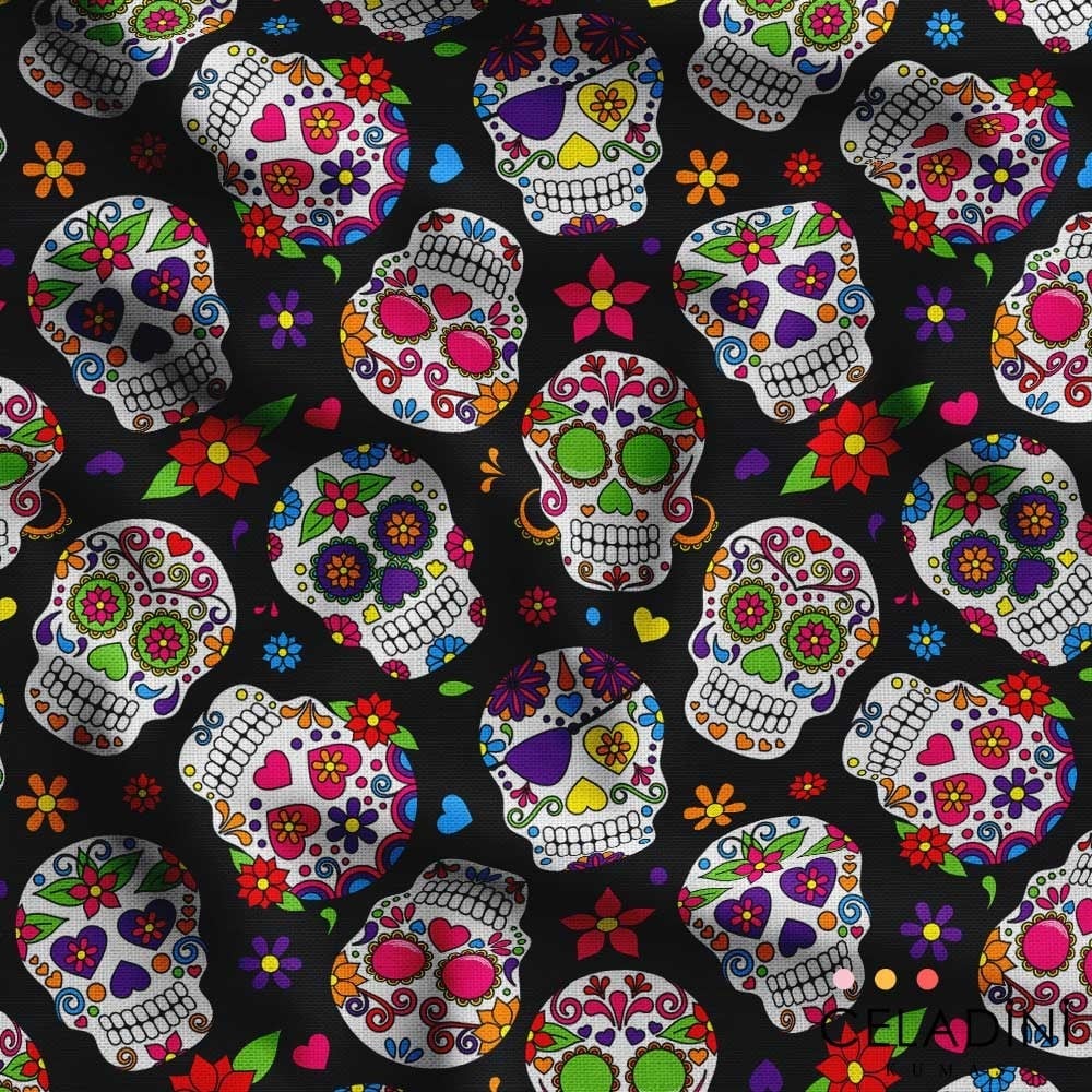 Siyah Skullcandy Pop Art Desenli Kumaş