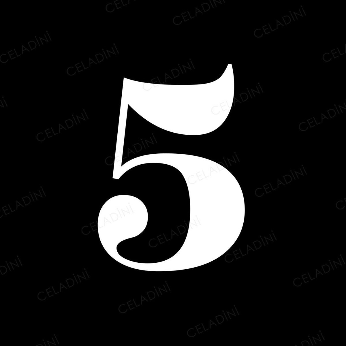 Siyah Üzerine Beyaz 5 Rakamı Tasarımlı Kırlent Kumaşı