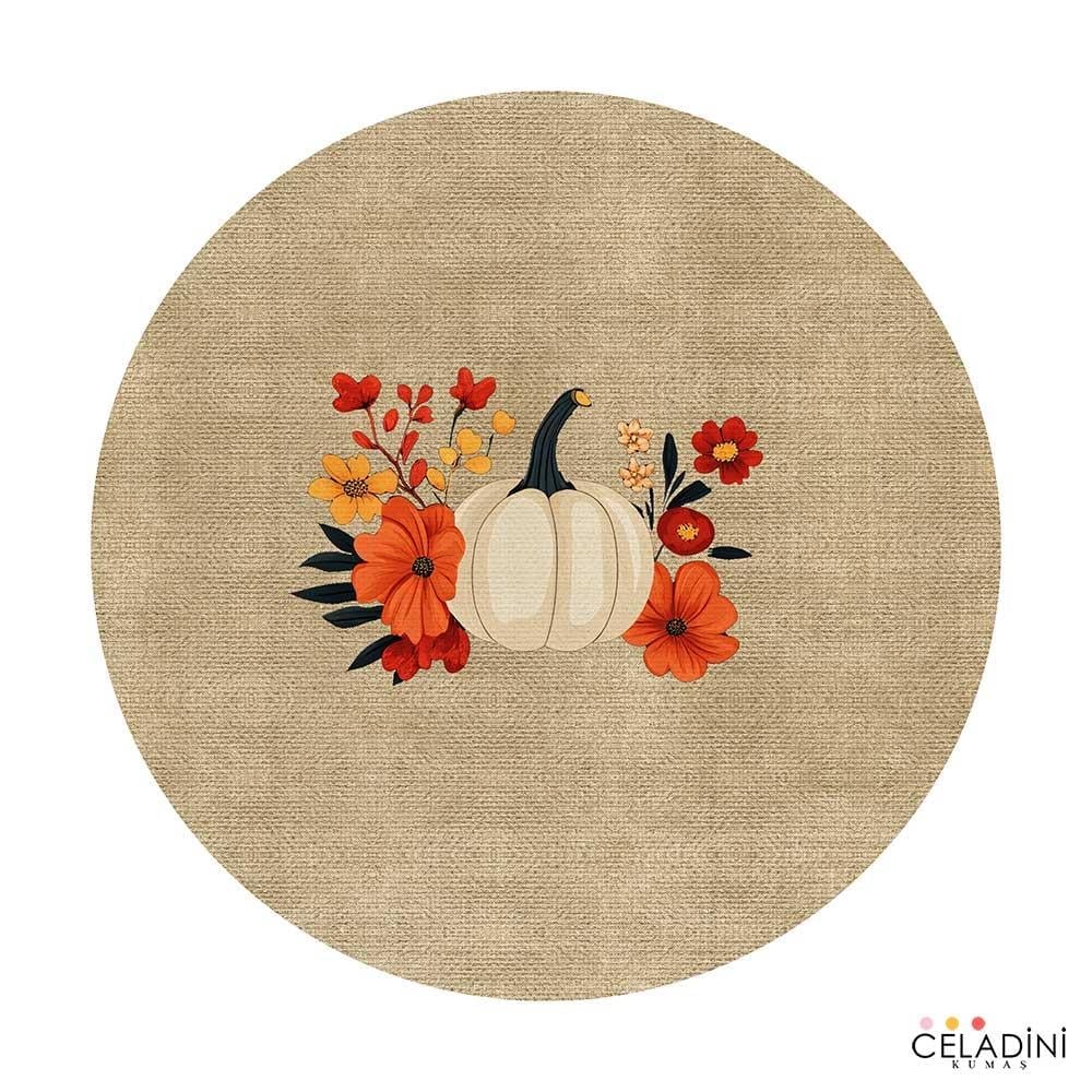 Sonbahar Balkabağı Desenli Supla Kumaşı (Model-3)
