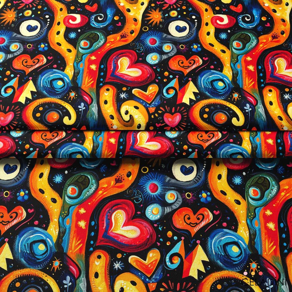 Soyut Tasarımlı Kalpli Pop Art Desenli Kumaş