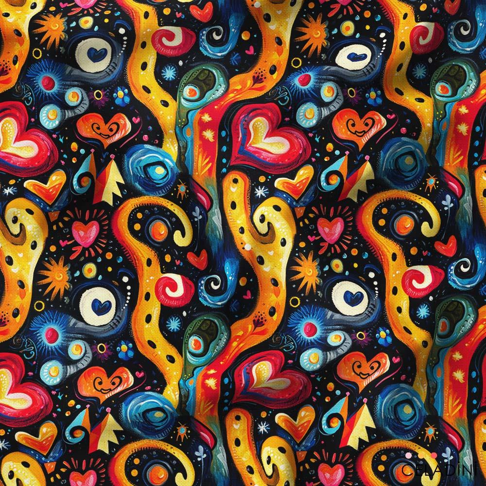Soyut Tasarımlı Kalpli Pop Art Desenli Kumaş