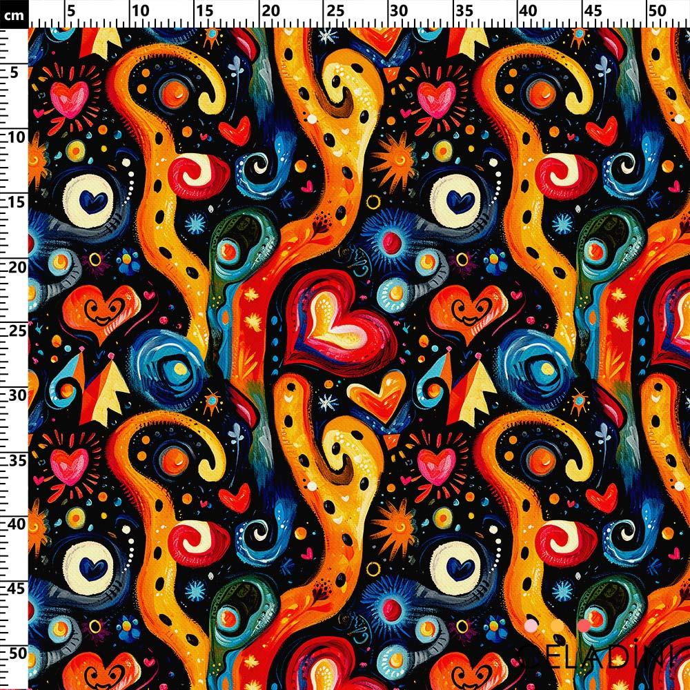 Soyut Tasarımlı Kalpli Pop Art Desenli Kumaş