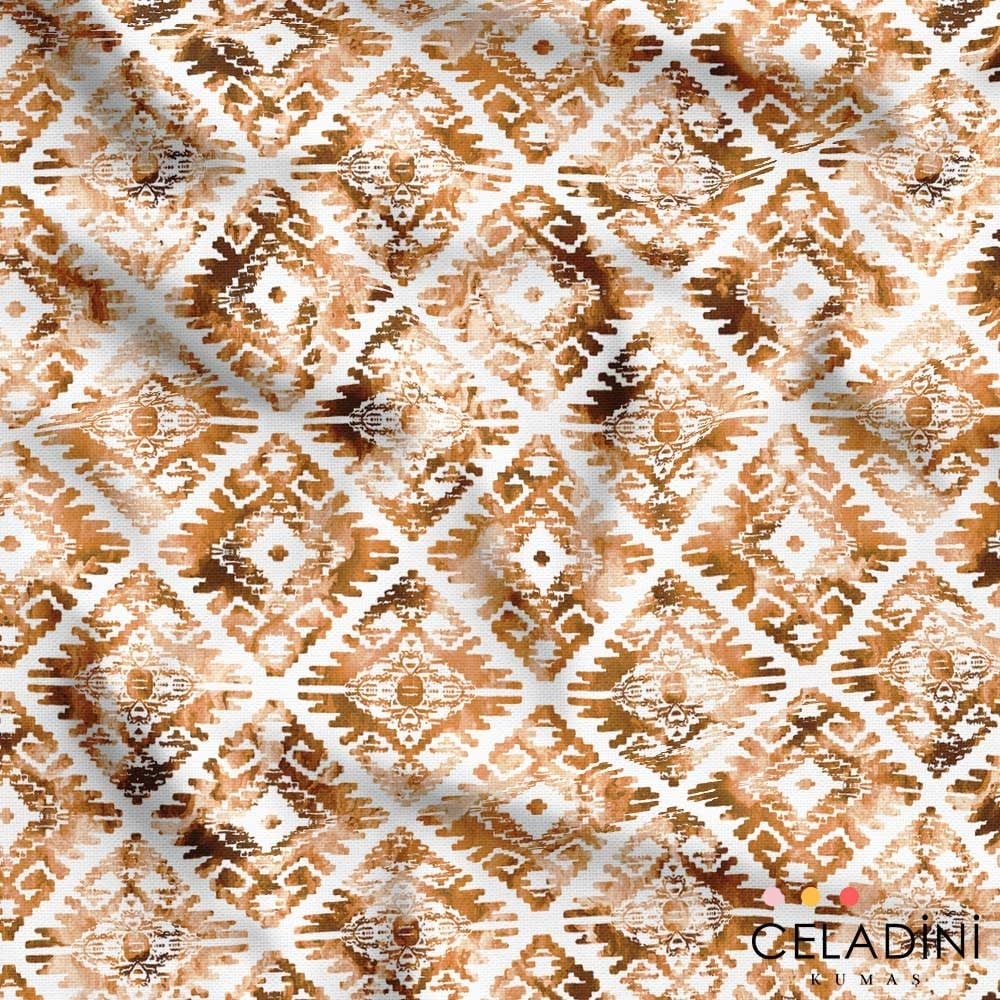 Sulu Boya Kilim Baklava Desenli Kumaş