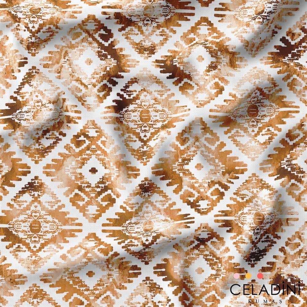 Sulu Boya Kilim Baklava Desenli Kumaş