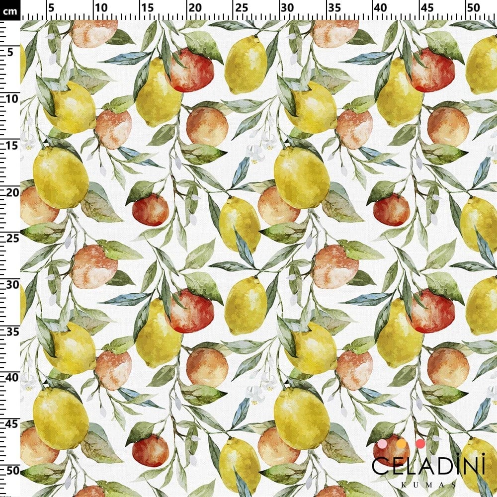 Sulu Boya Limon Portakal Desenli Kumaş