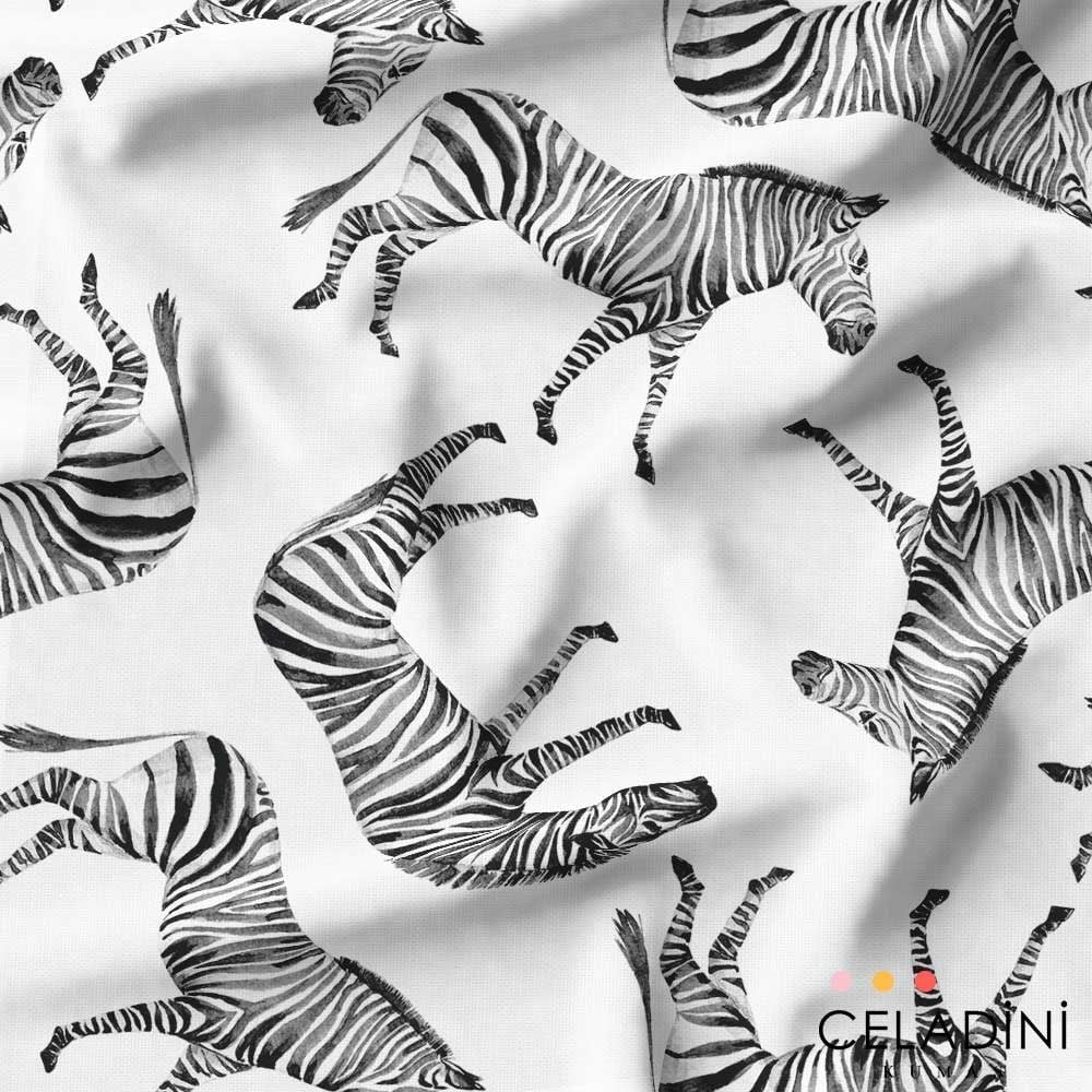 Sulu Boya Zebra Desenli Kumaş