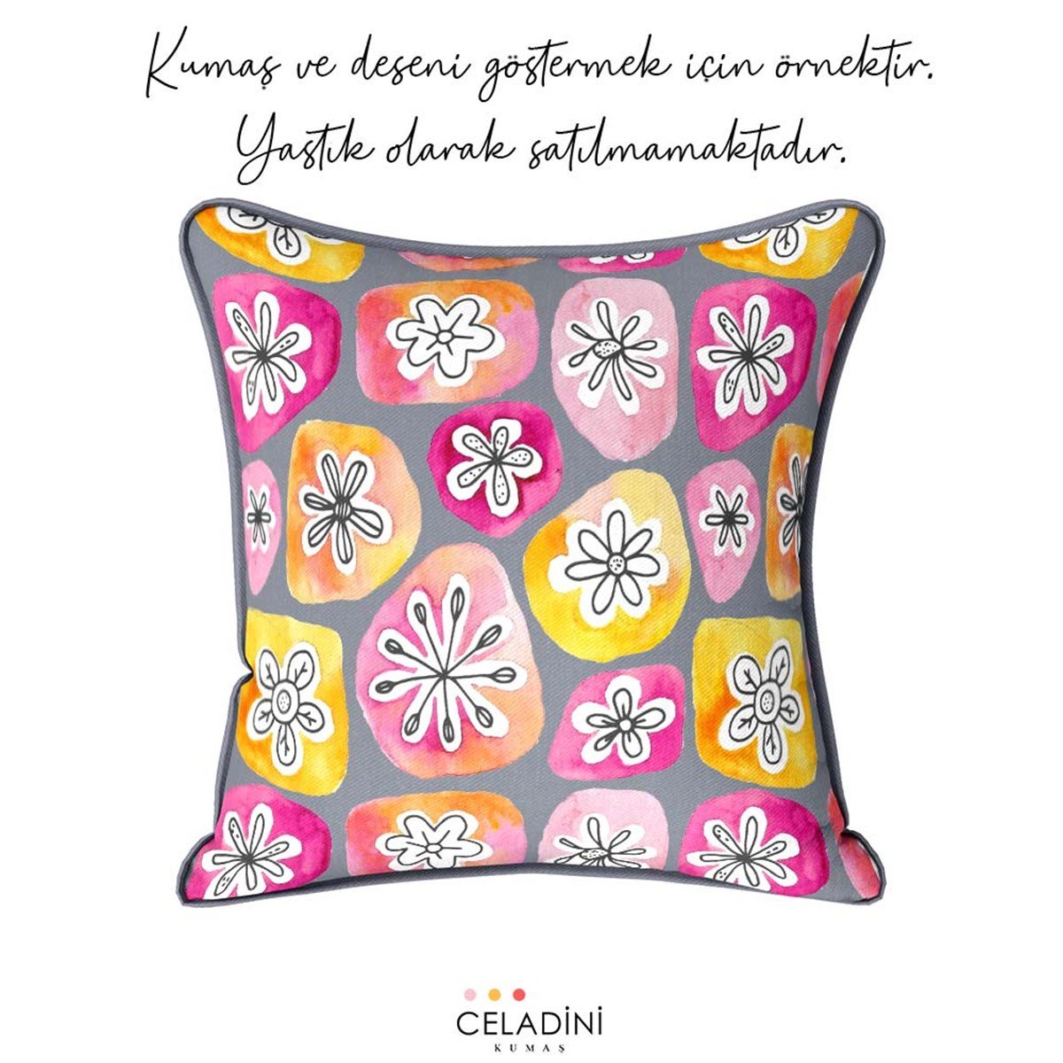 Suluboya Modern Çiçek Desenli Kumaş (Gri)