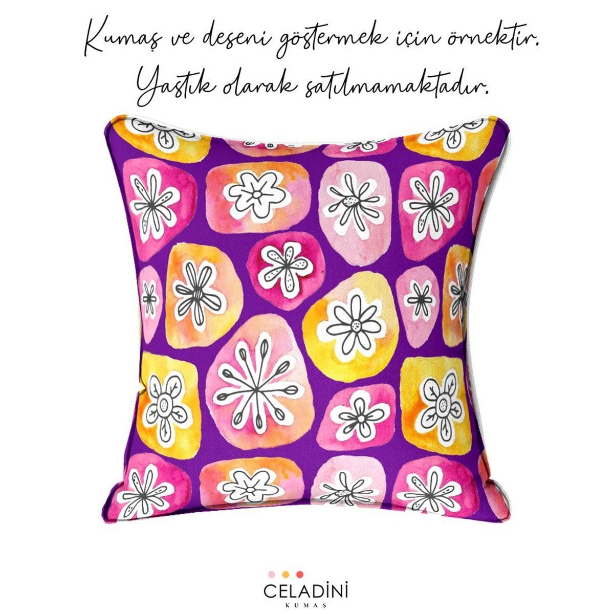Suluboya Modern Çiçek Desenli Kumaş (Mor)