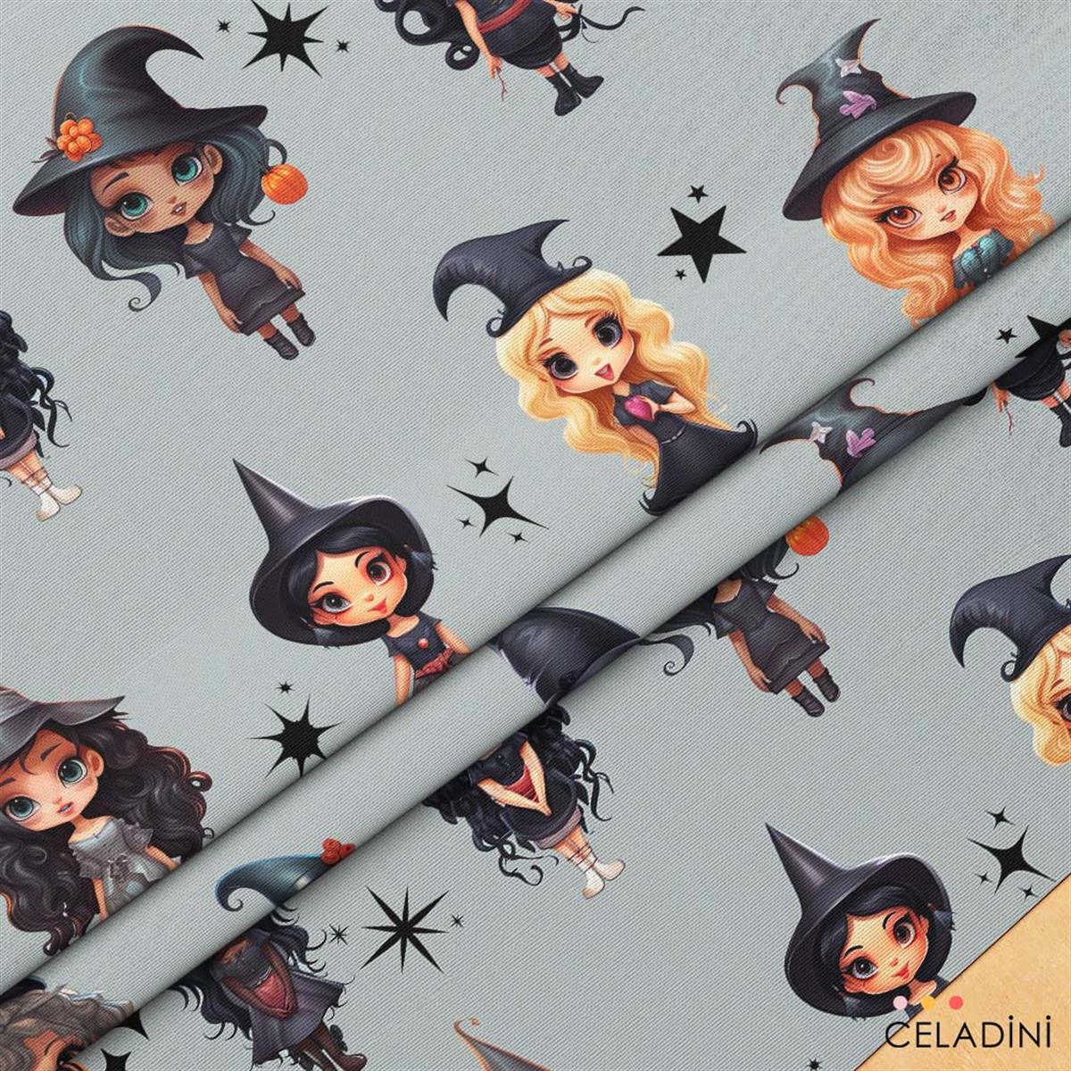 Tatlı Cadılar - Halloween Desenli Kumaş
