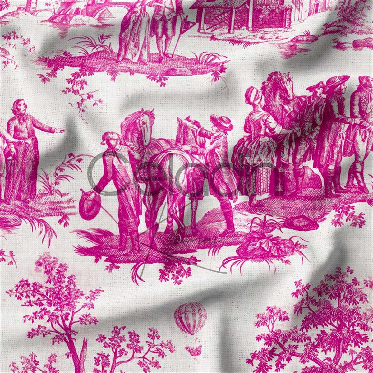 Toile de Jouy Desenli Kumaş (Fuşya)