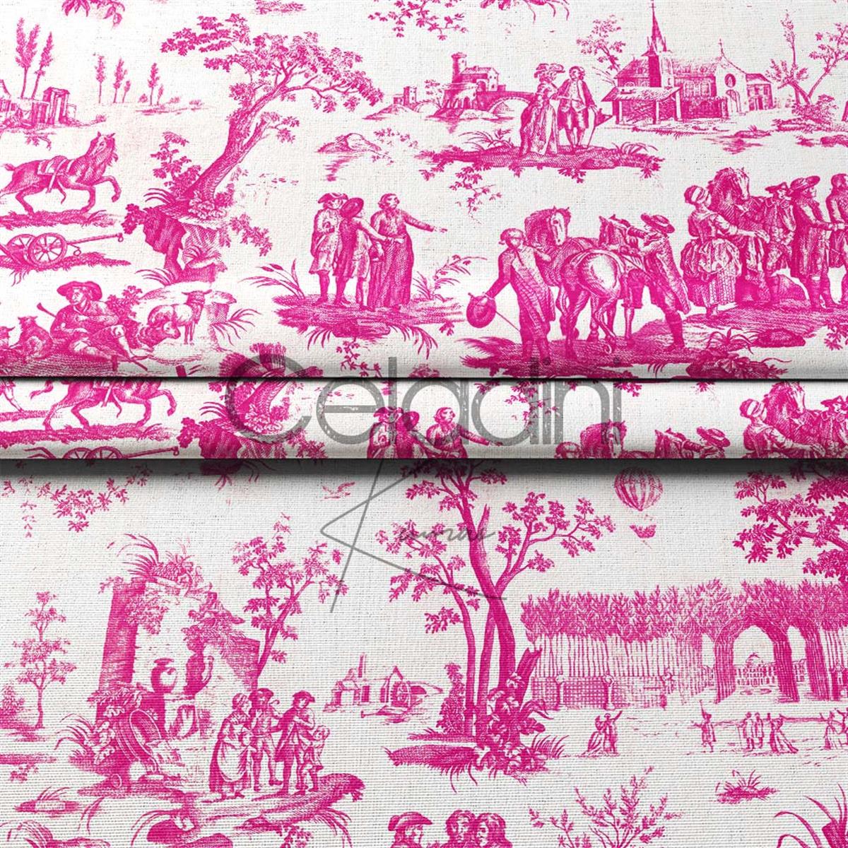 Toile de Jouy Desenli Kumaş (Fuşya)