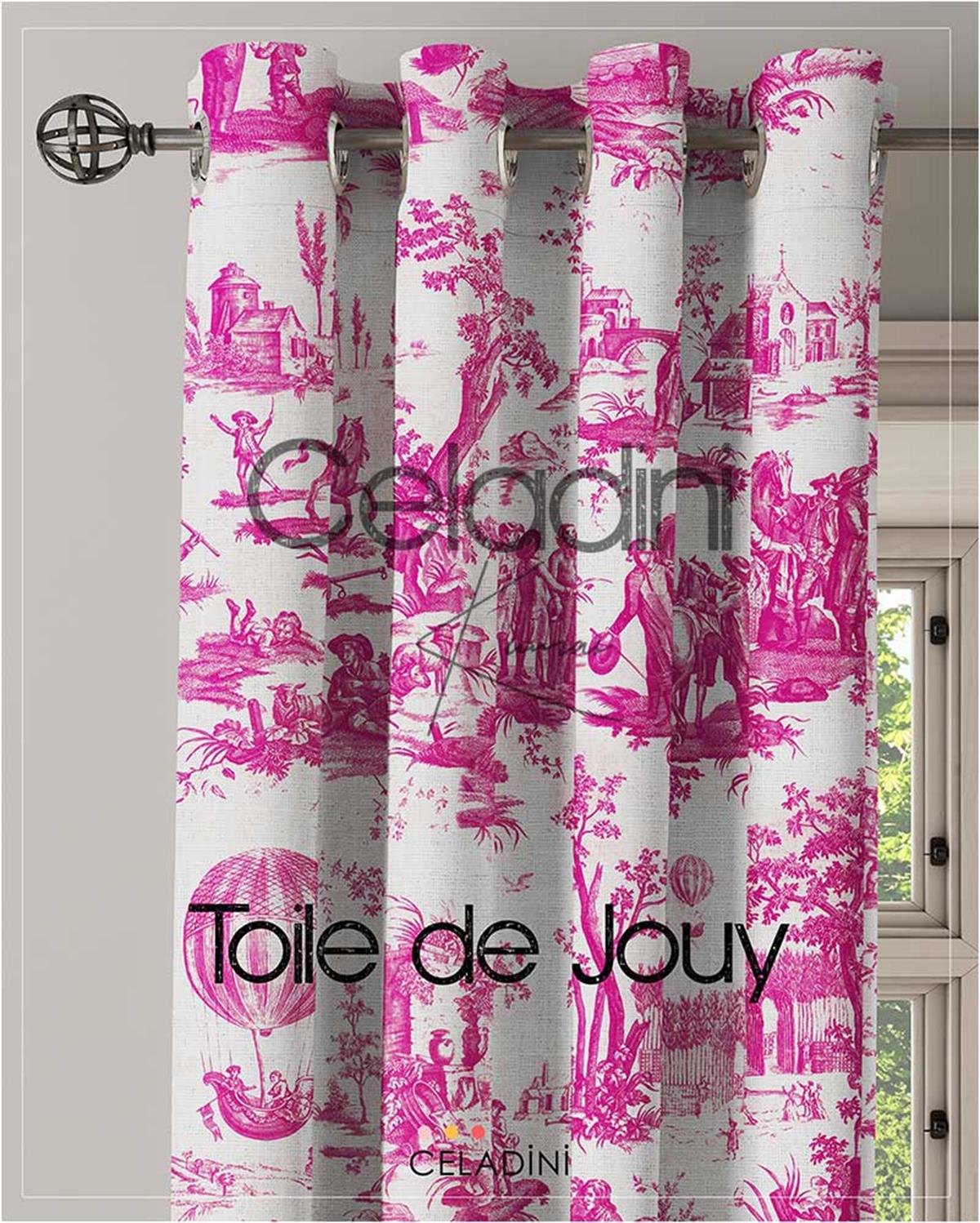 Toile de Jouy Desenli Kumaş (Fuşya)