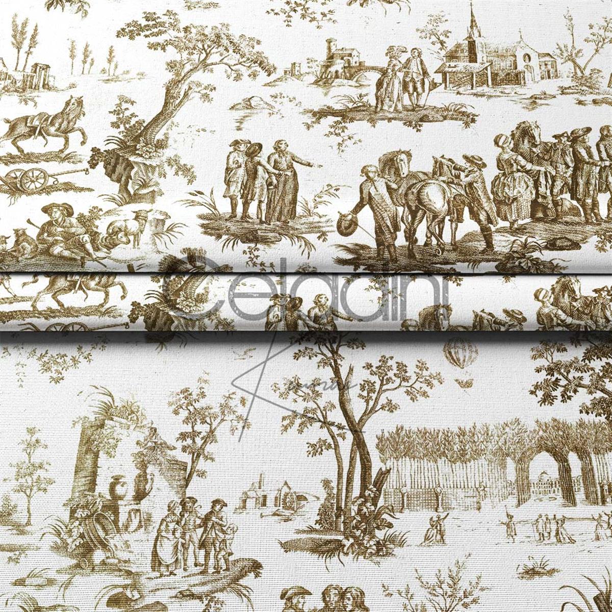 Toile de Jouy Desenli Kumaş (Kahve)
