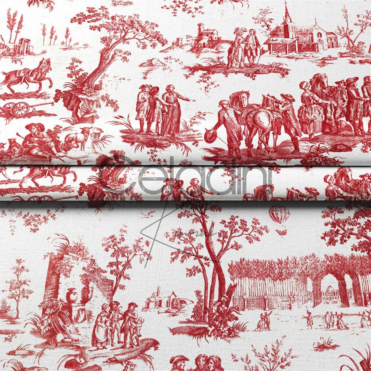 Toile de Jouy Desenli Kumaş (Kırmızı)