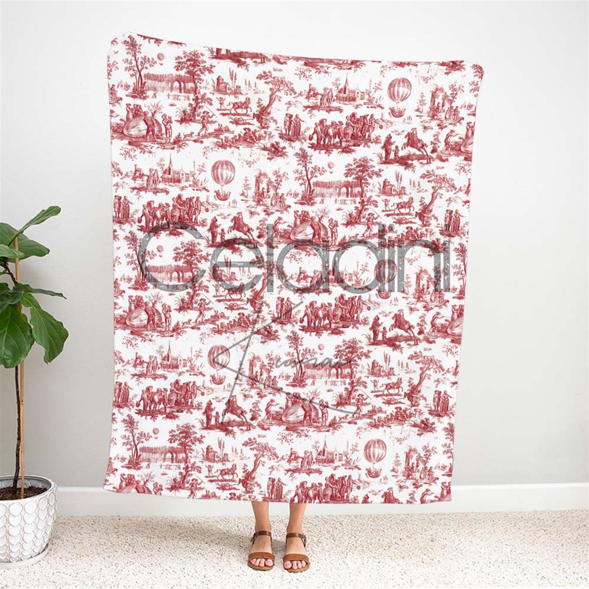 Toile de Jouy Desenli Kumaş (Kırmızı)
