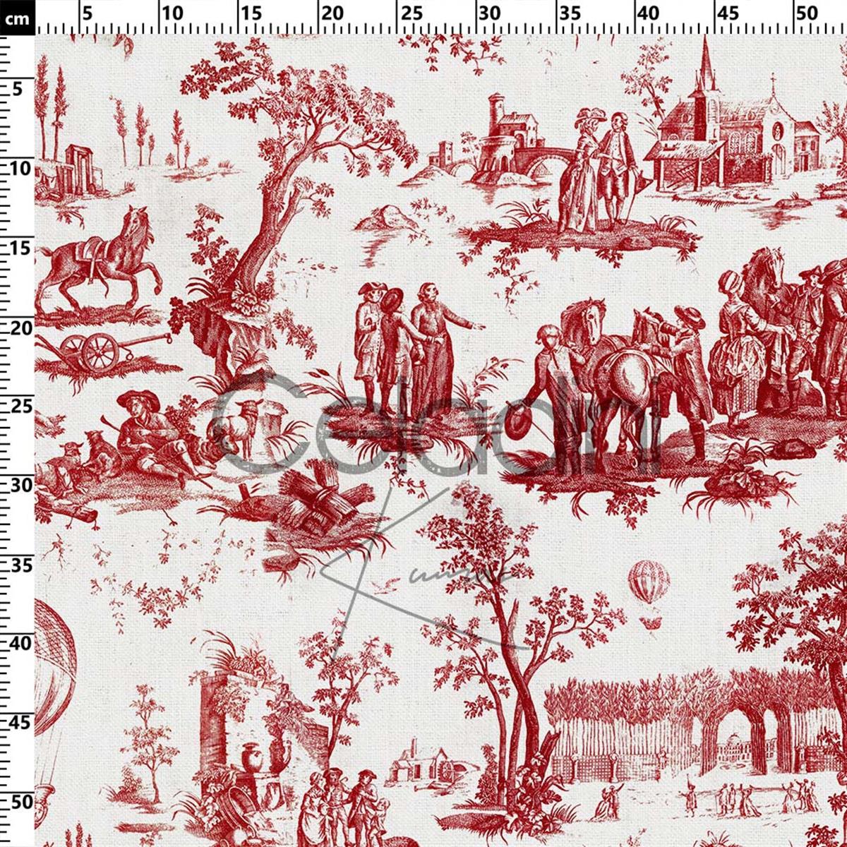 Toile de Jouy Desenli Kumaş (Kırmızı)