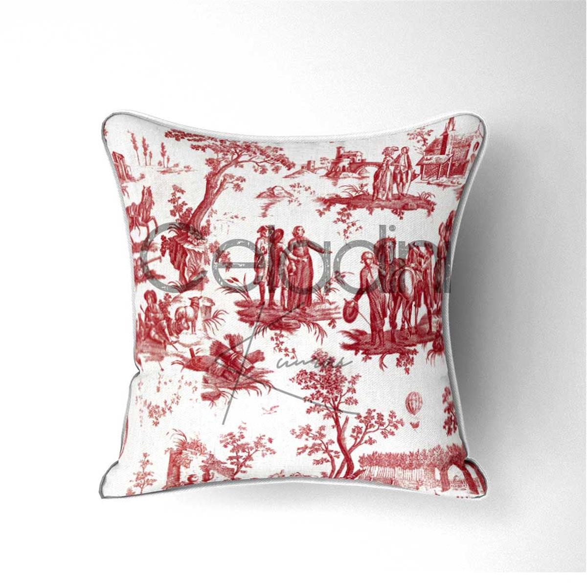 Toile de Jouy Desenli Kumaş (Kırmızı)