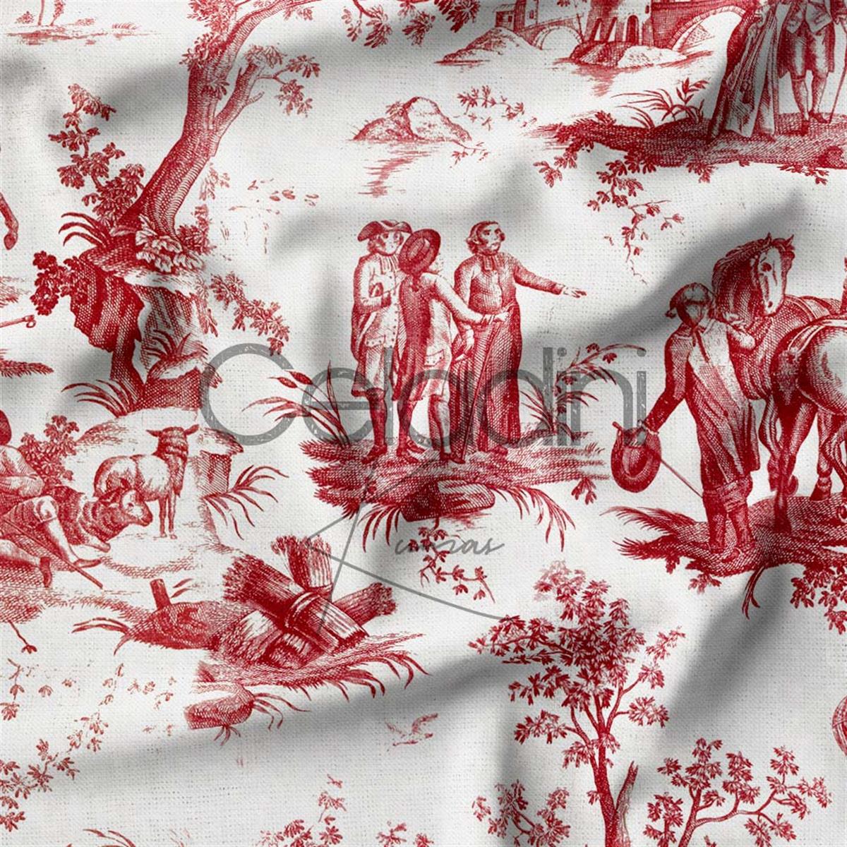 Toile de Jouy Desenli Kumaş (Kırmızı)