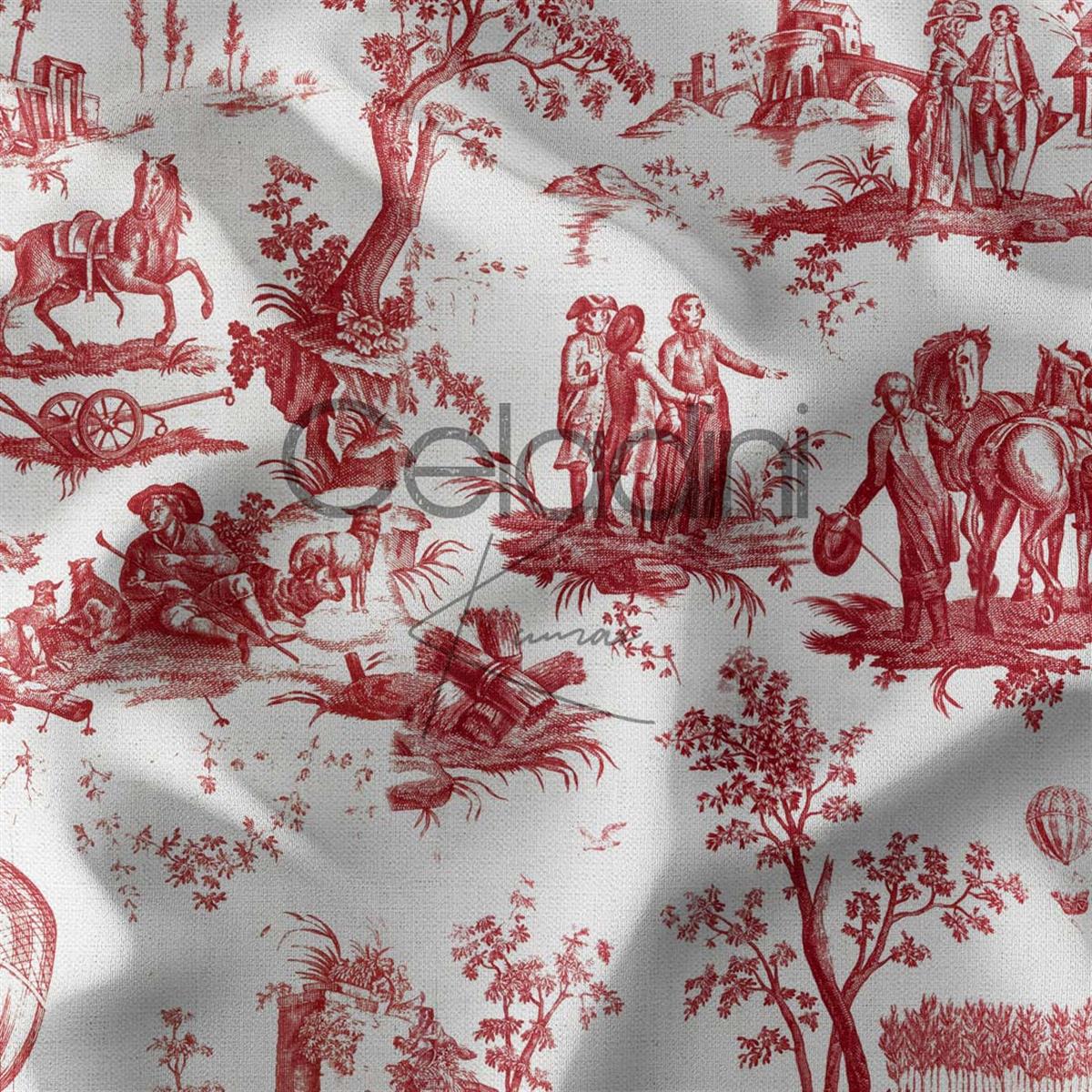 Toile de Jouy Desenli Kumaş (Kırmızı)