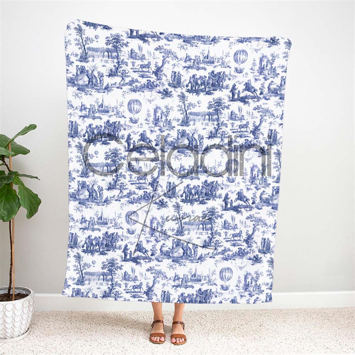 Toile de Jouy Desenli Kumaş (Lacivert)