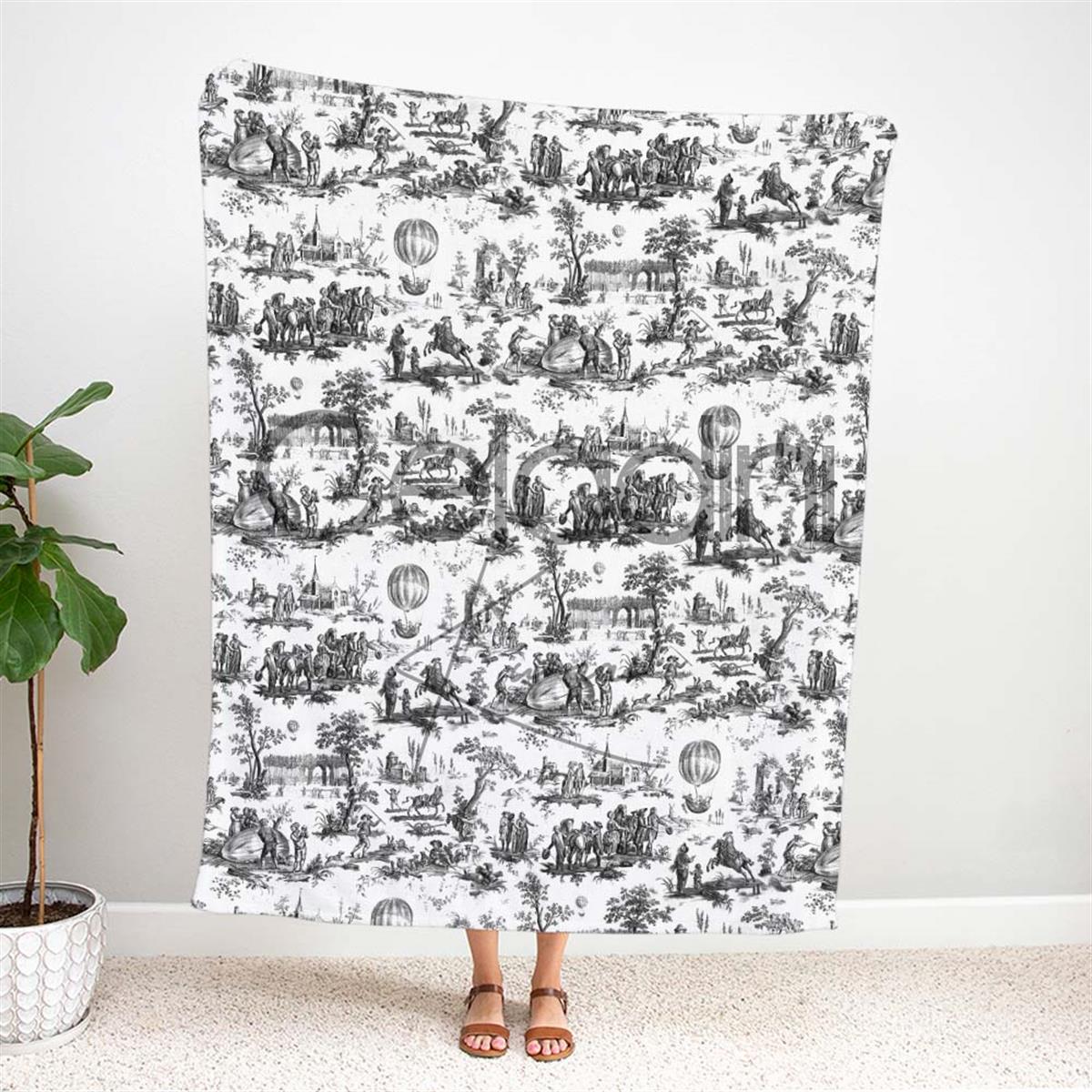 Toile de Jouy Desenli Kumaş (Siyah)