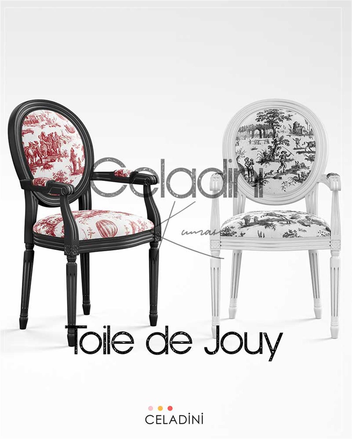Toile de Jouy Desenli Kumaş (Siyah)