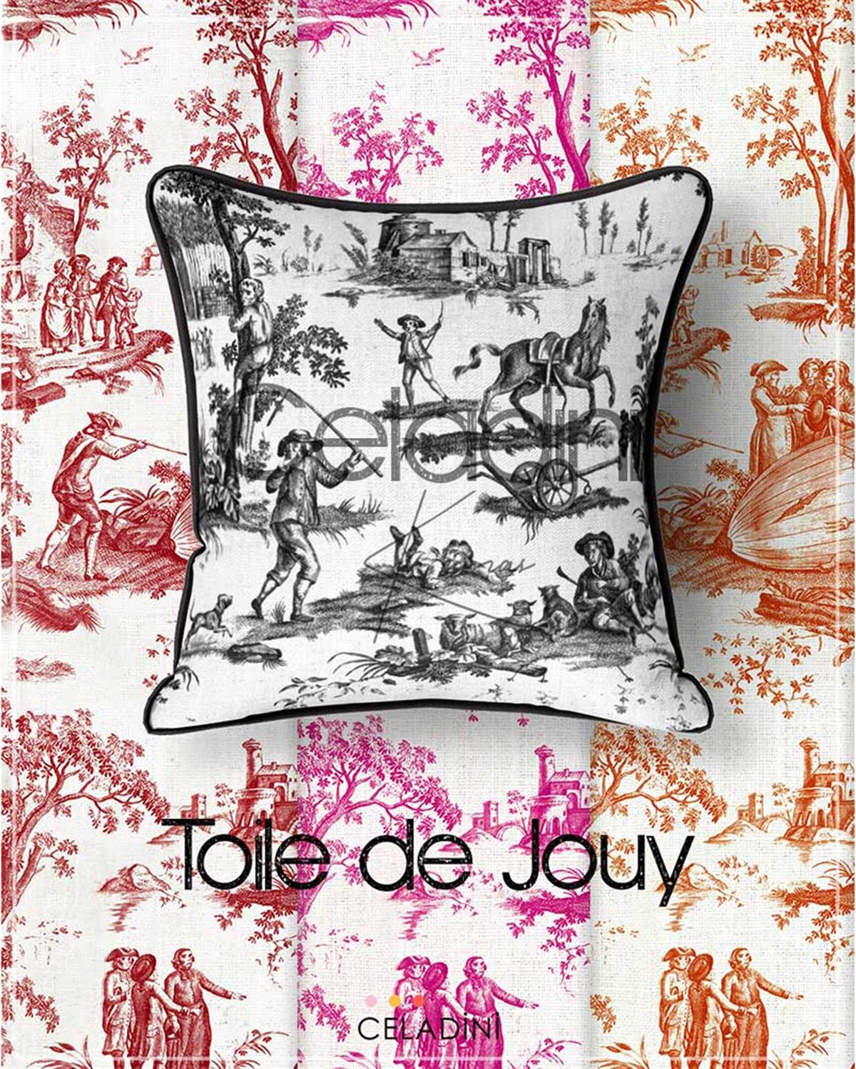 Toile de Jouy Desenli Kumaş (Siyah)