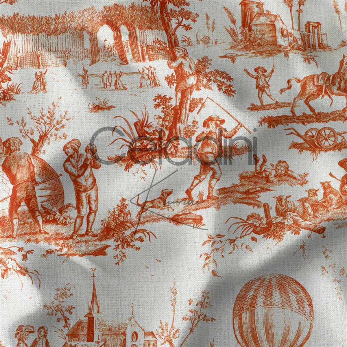 Toile de Jouy Desenli Kumaş (Turuncu)