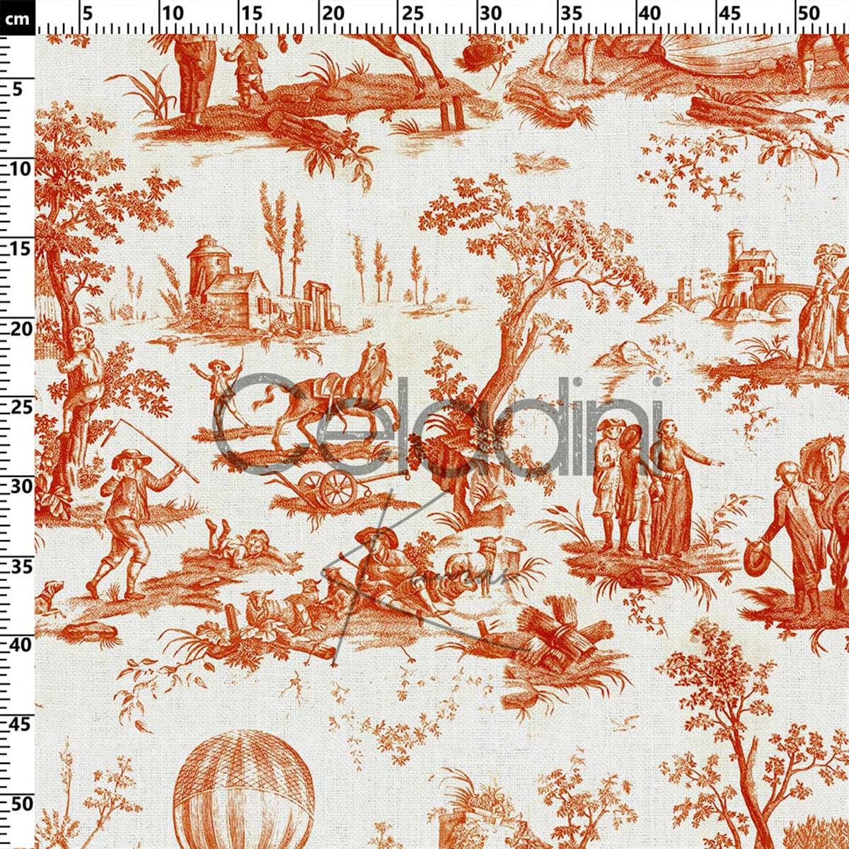 Toile de Jouy Desenli Kumaş (Turuncu)