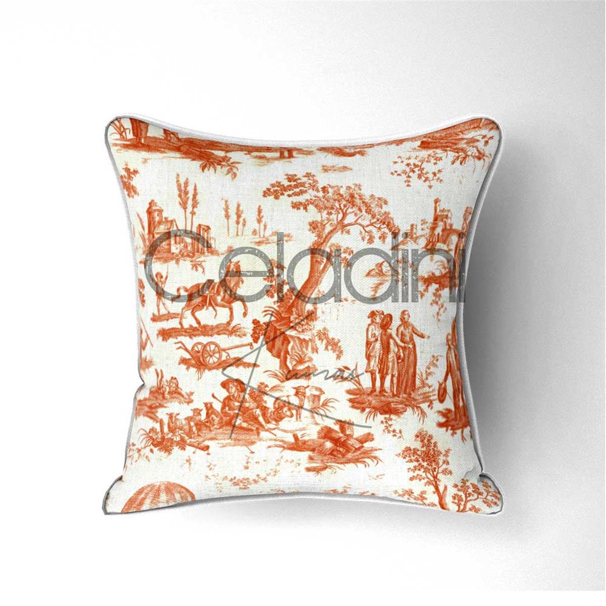 Toile de Jouy Desenli Kumaş (Turuncu)