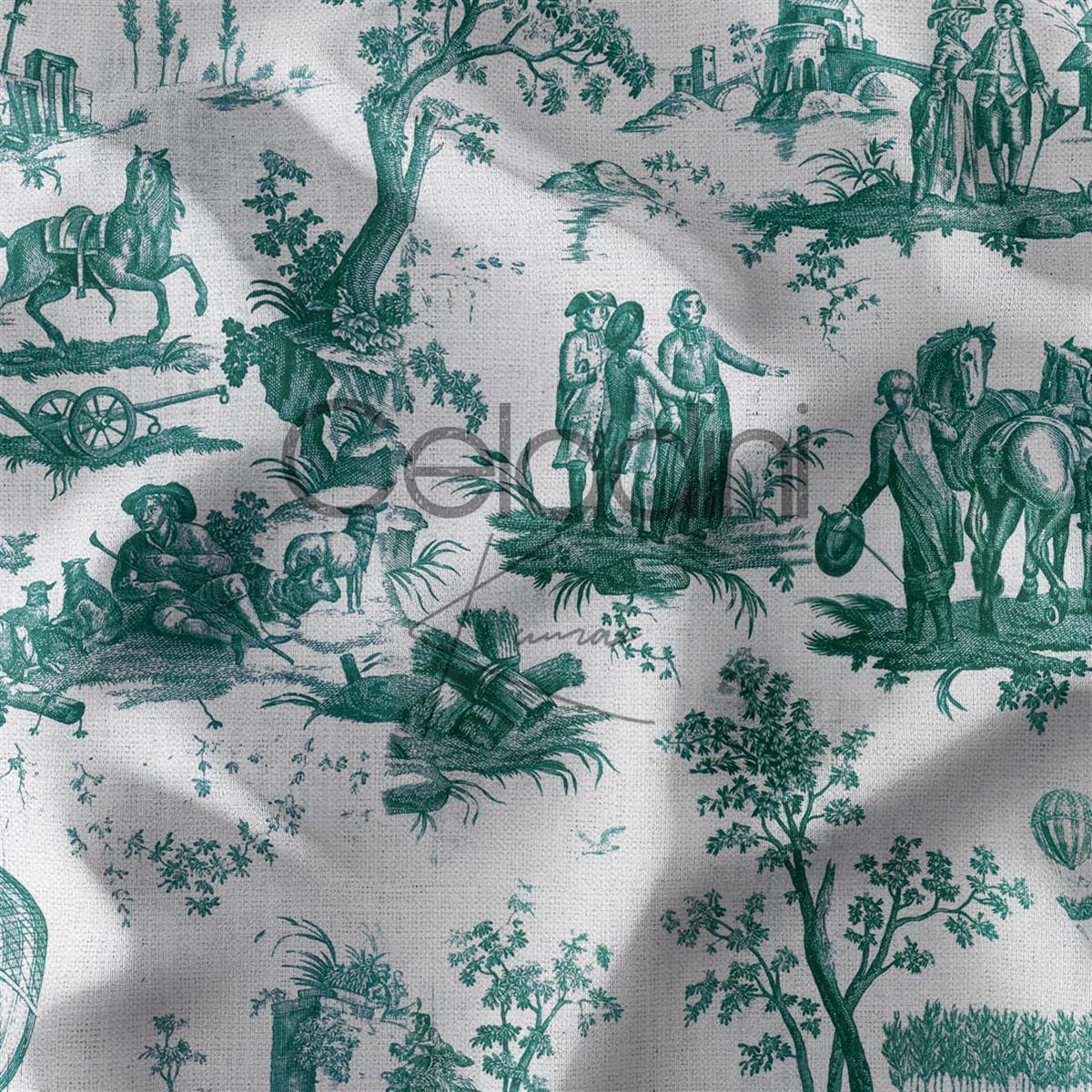Toile de Jouy Desenli Kumaş (Yeşil)