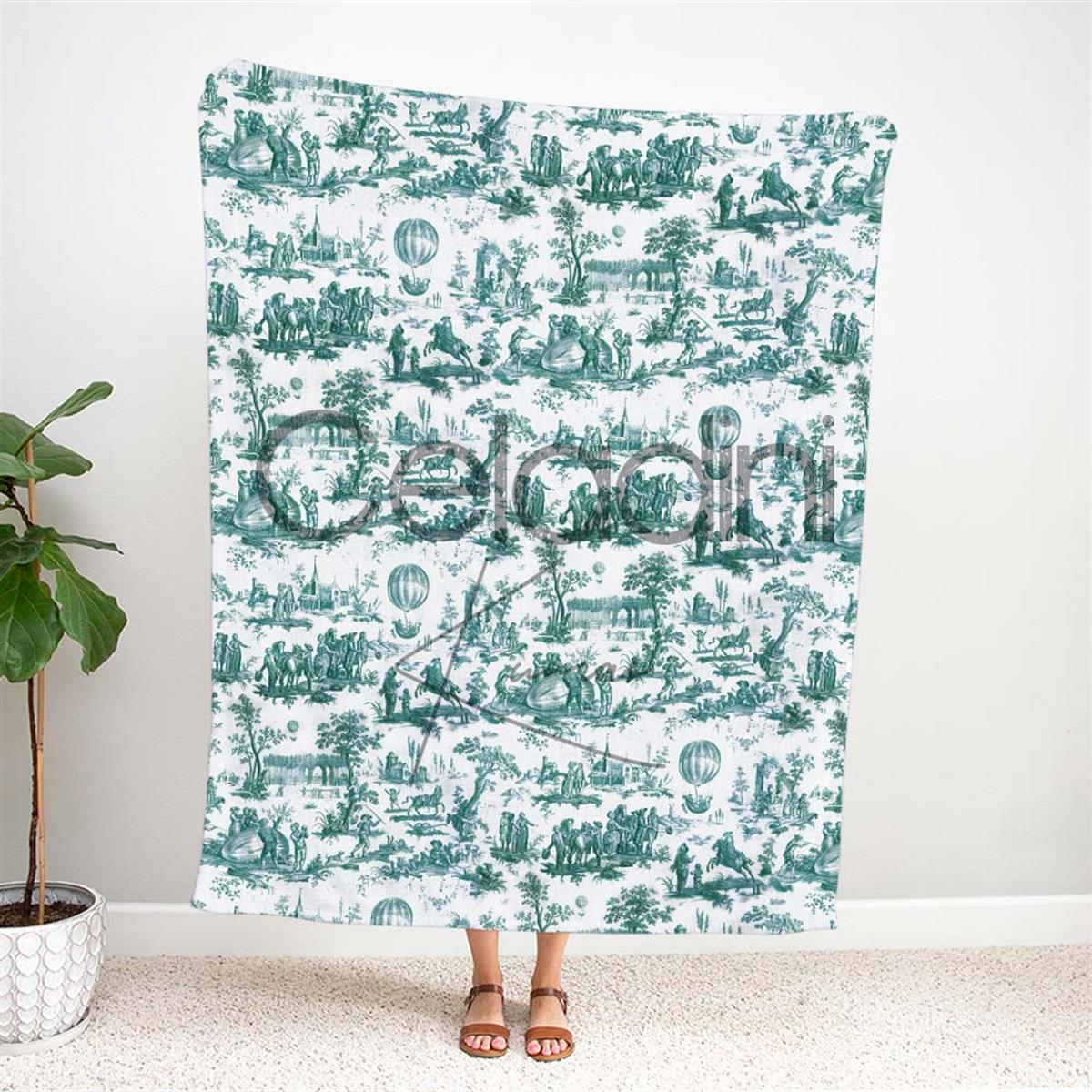 Toile de Jouy Desenli Kumaş (Yeşil)