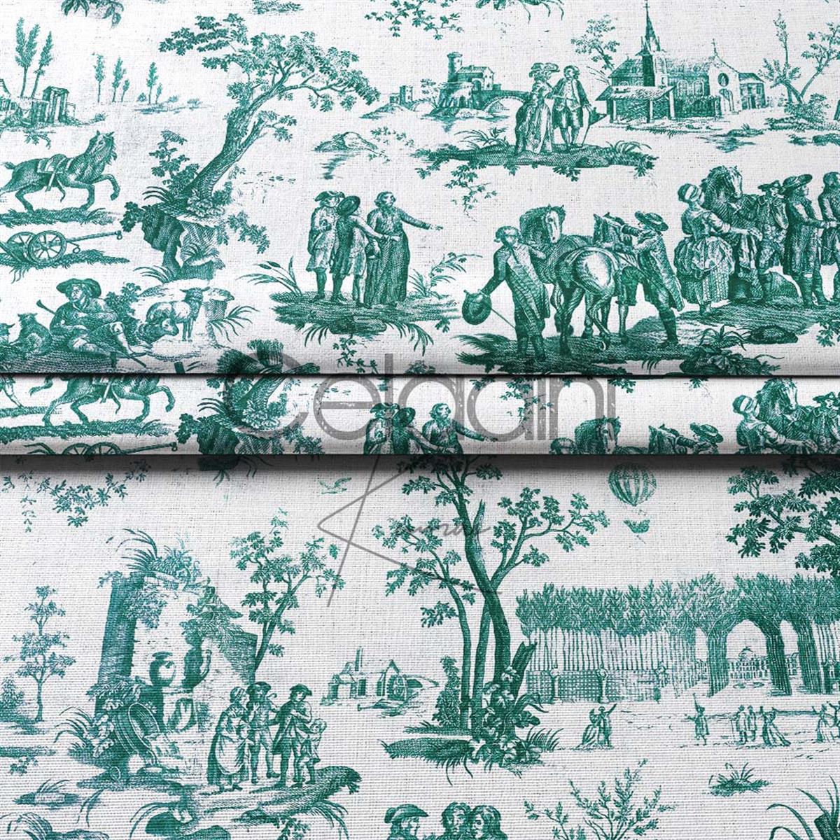 Toile de Jouy Desenli Kumaş (Yeşil)