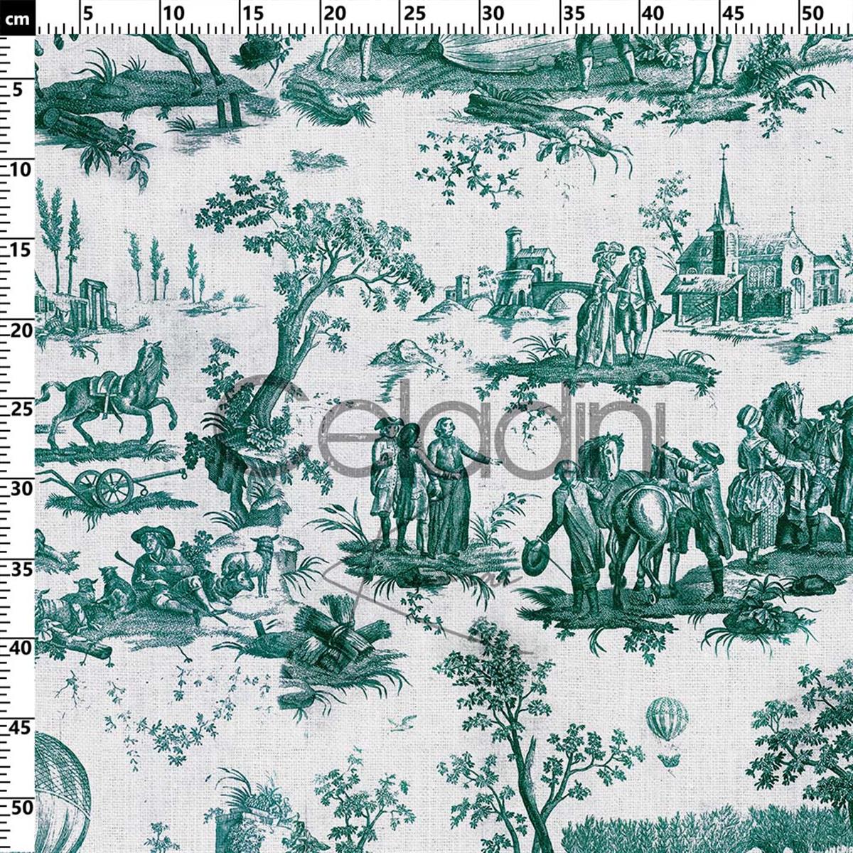 Toile de Jouy Desenli Kumaş (Yeşil)