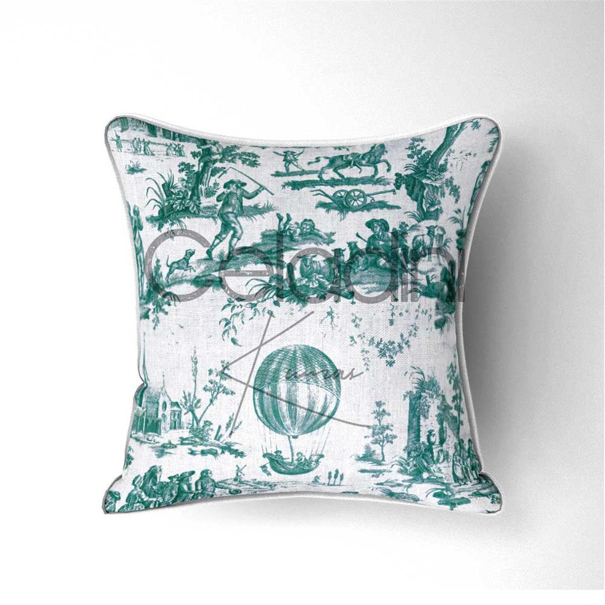Toile de Jouy Desenli Kumaş (Yeşil)