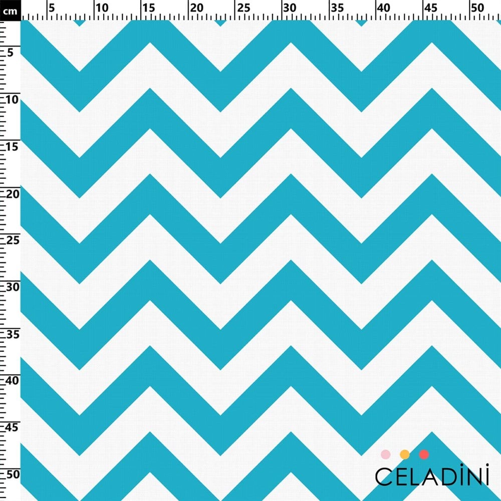 Turkuaz Beyaz Zigzag (Chevron) Kumaş