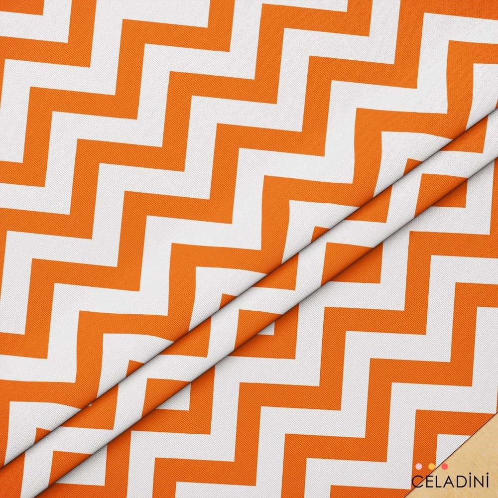 Turuncu Beyaz Zigzag (Chevron) Kumaş
