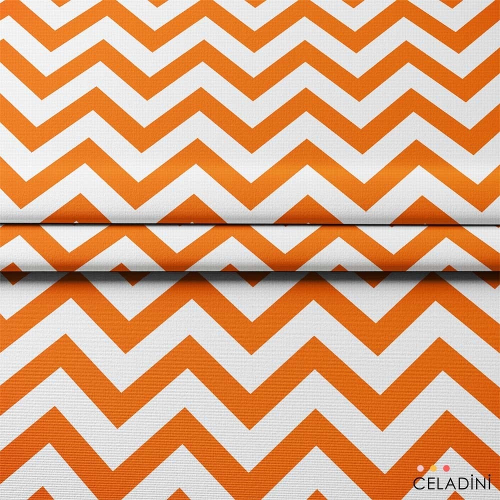 Turuncu Beyaz Zigzag (Chevron) Kumaş