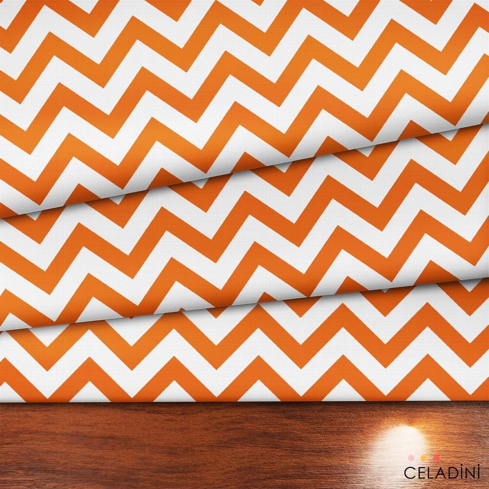Turuncu Beyaz Zigzag (Chevron) Kumaş