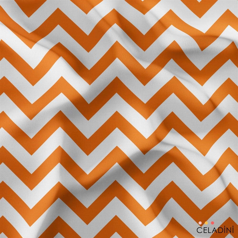Turuncu Beyaz Zigzag (Chevron) Kumaş